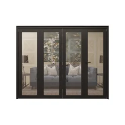 1 Lite Clear Fully Glazed Contemporary Black Pine Internal Bi-fold Door Set, (H)2060mm (W)2527mm