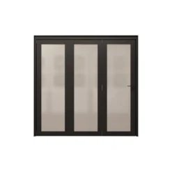 1 Lite Frosted Fully Glazed Contemporary Black Pine Internal Bi-fold Door Set, (H)2060mm (W)2142mm
