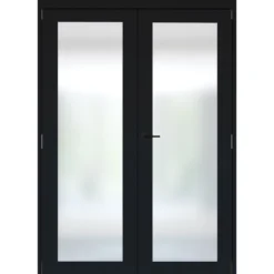 1 Lite Frosted Fully Glazed Timber Black Internal French Door Set 2017mm X 133mm X 1597mm