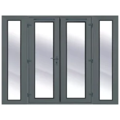 2 X 300mm Sidelights Clear Glazed Grey UPVC External French Door Set, (H)2090mm (W)2390mm
