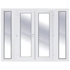 2 X 300mm Sidelights Clear Glazed White UPVC External French Door Set, (H)2090mm (W)2390mm