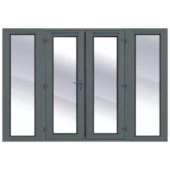 2 X 600mm Sidelights Clear Glazed Grey UPVC External French Door Set, (H)2090mm (W)2390mm