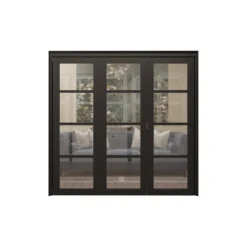 4 Lite Clear Glazed Contemporary Black Pine Internal Bi-fold Door Set, (H)2060mm (W)2142mm