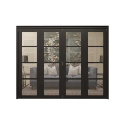 4 Lite Clear Glazed Contemporary Black Pine Internal Bi-fold Door Set, (H)2060mm (W)2831mm