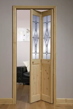 4 Panel 2 Lite Frosted Glazed Knotty Pine Internal Bi-fold Door Set, (H)1946mm (W)750mm -WoodDepot Shop 4 panel 2 lite frosted glazed knotty pine internal bi fold door set h 1946mm w 750mm3663602691570 01i bq