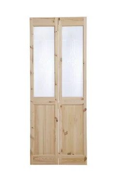 4 Panel 2 Lite Frosted Glazed Knotty Pine Internal Bi-fold Door Set, (H)1946mm (W)750mm