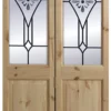 4 Panel 2 Lite Frosted Glazed Knotty Pine Internal Bi-fold Door Set, (H)2005mm (W)715mm