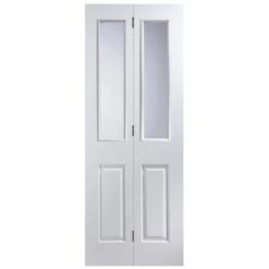 4 Panel 2 Lite Glazed Primed White Internal Bi-fold Door Set, (H)1950mm (W)750mm