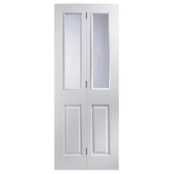 4 Panel 2 Lite Glazed Primed White Woodgrain Effect Internal Bi-fold Door Set, (H)1950mm (W)674mm