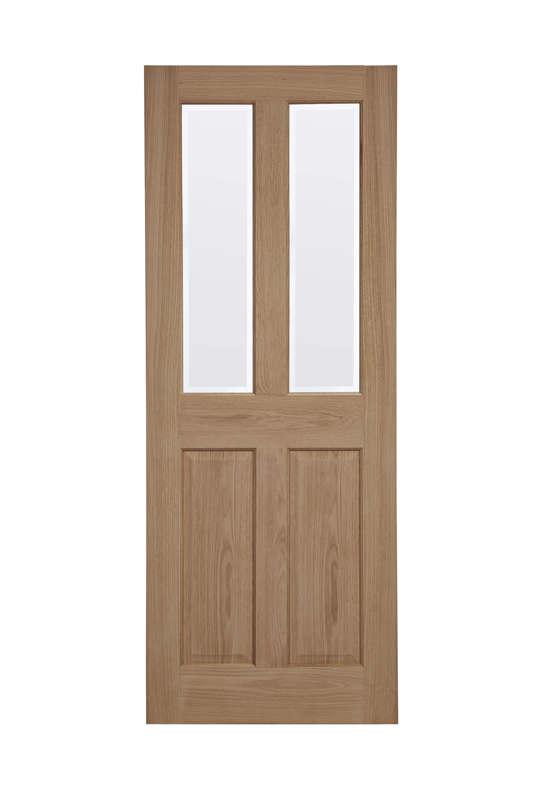 4 Panel 2 Lite Plain Clear Glazed Veneered Timber Oak Veneer Internal Door, (H)1981mm (W)686mm (T)35mm 3 4 Panel 2 Lite Plain Clear Glazed Veneered Timber Oak Veneer Internal Door, (H)1981mm (W)686mm (T)35mm