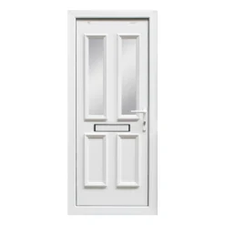 4 Panel Diamond Bevel Frosted Glazed White Left-hand External Front Door Set, (H)2055mm (W)840mm