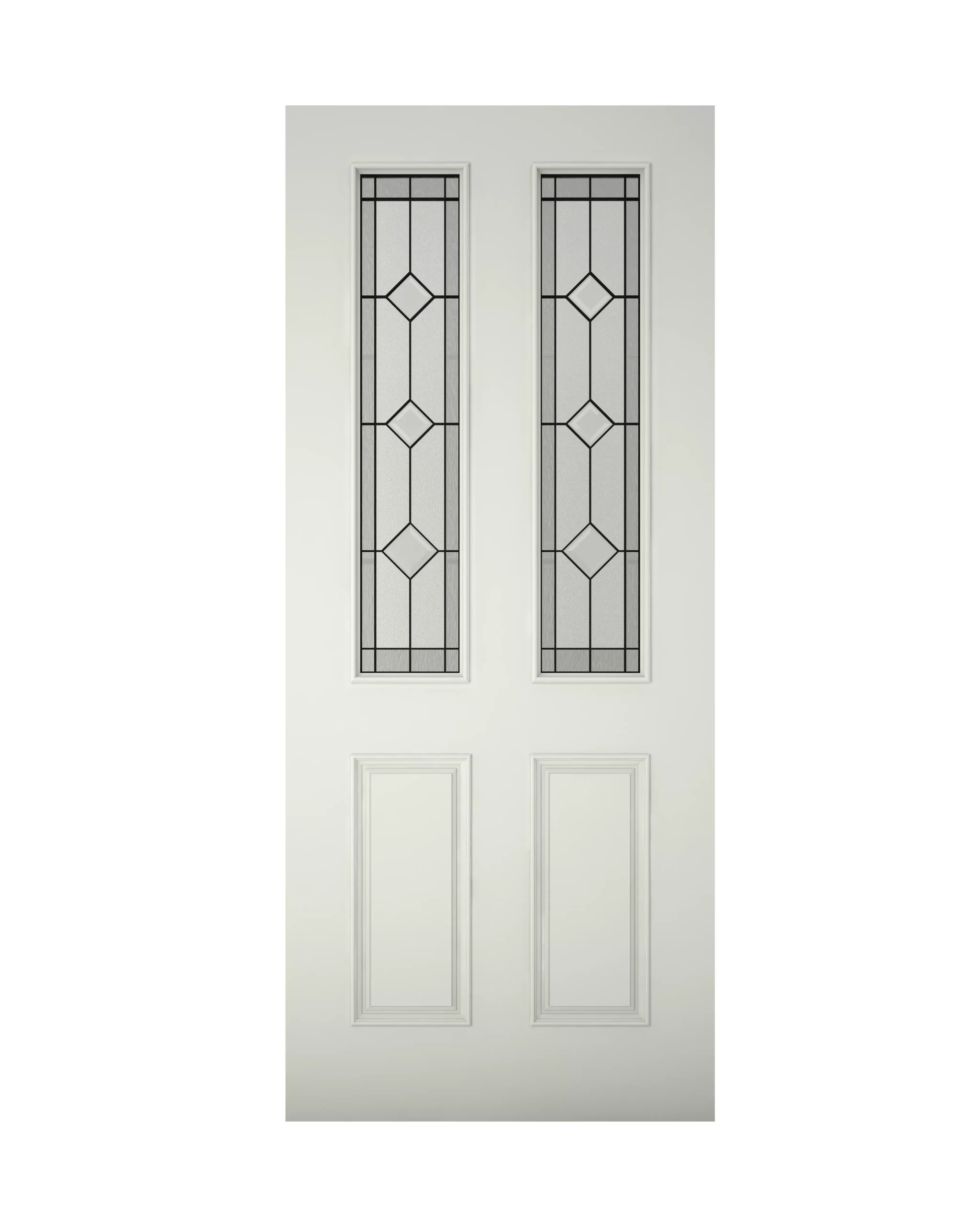 4 Panel Diamond Bevel Glazed White External Front Door, (H)2032mm (W)813mm 3 4 Panel Diamond Bevel Glazed White External Front Door, (H)2032mm (W)813mm