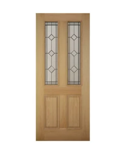 4 Panel Diamond Bevel Glazed White Oak Veneer External Front Door, (H)2032mm (W)813mm