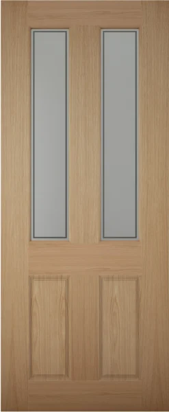 4 Panel Frosted Glazed White Oak Veneer External Front Door, (H)1981mm (W)838mm
