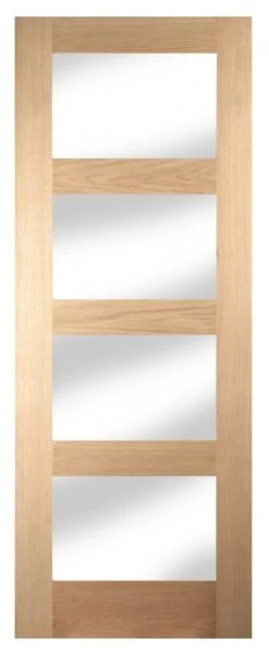 4 Panel Glazed Shaker Oak Veneer Internal Door, (H)1981mm (W)762mm (T)35mm