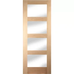 4 Panel Glazed Shaker Oak Veneer Internal Sliding Door, (H)2040mm (W)826mm