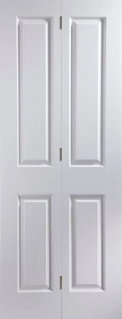 4 Panel Primed White Woodgrain Effect Internal Bi-fold Door Set, (H)1950mm (W)595mm