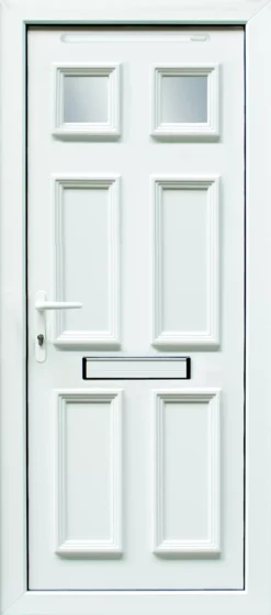 6 Panel Frosted Glazed White Right-hand External Front Door Set, (H)2055mm (W)840mm