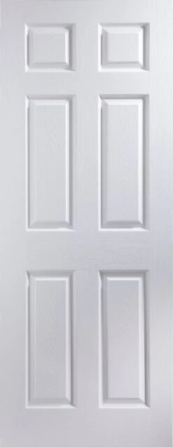 6 Panel Patterned Unglazed Traditional White Woodgrain Effect Internal Door, (H)1981mm (W)457mm (T)35mm