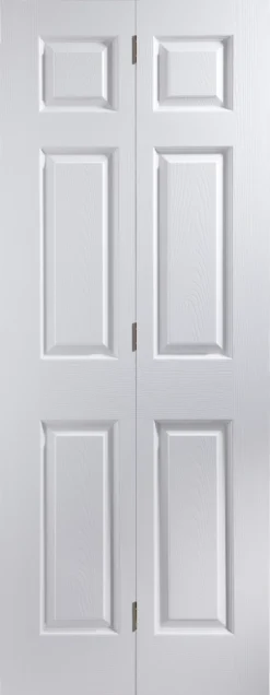 6 Panel Primed White Woodgrain Effect Internal Bi-fold Door Set, (H)1950mm (W)595mm