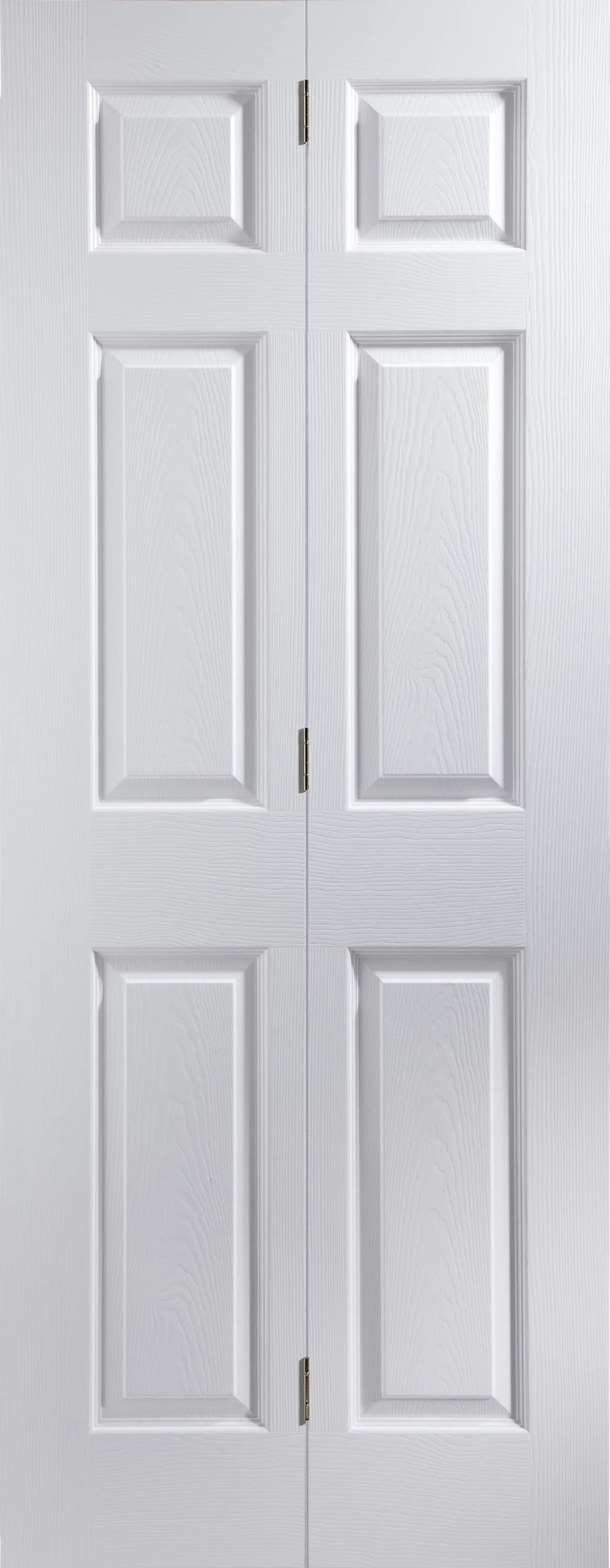 6 Panel Primed White Woodgrain Effect Internal Bi-fold Door Set, (H)1950mm (W)595mm 3 6 Panel Primed White Woodgrain Effect Internal Bi-fold Door Set, (H)1950mm (W)595mm