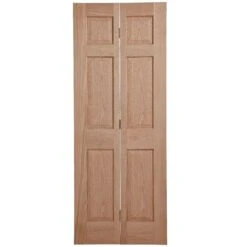 6 Panel Unglazed Veneered White Oak Effect Timber Oak Veneer LH & RH Internal Bi-fold Door Set, (H)1950mm (W)750mm