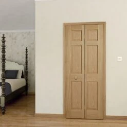 6 Panel Unglazed Veneered White Oak Effect Timber Oak Veneer LH & RH Internal Bi-fold Door Set, (H)1950mm (W)750mm -WoodDepot Shop 6 panel unglazed veneered white oak effect timber oak veneer lh rh internal bi fold door set h 1950mm w 750mm5059340235998 06c bq