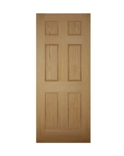 6 Panel Unglazed White Oak Veneer External Front Door, (H)1981mm (W)762mm