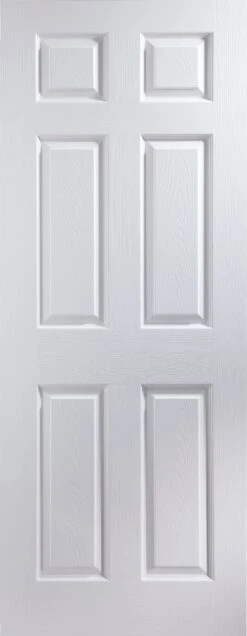 6 Panel White Woodgrain Effect Internal Door, (H)2032mm (W)813mm (T)35mm