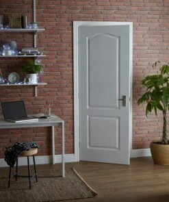 Arched 2 Panel Unglazed White Woodgrain Effect Internal Door, (H)1981mm (W)762mm (T)35mm -WoodDepot Shop arched 2 panel unglazed white woodgrain effect internal door h 1981mm w 762mm t 35mm03163993 05bq