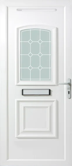Ashgrove 2 Panel Diamond Bevel Frosted Glazed White Left-hand External Front Door Set, (H)2055mm (W)920mm