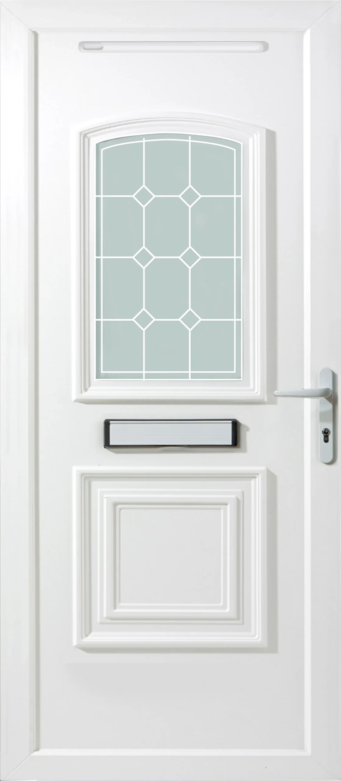 Ashgrove 2 Panel Diamond Bevel Frosted Glazed White Left-hand External Front Door Set, (H)2055mm (W)920mm 3 Ashgrove 2 Panel Diamond Bevel Frosted Glazed White Left-hand External Front Door Set, (H)2055mm (W)920mm