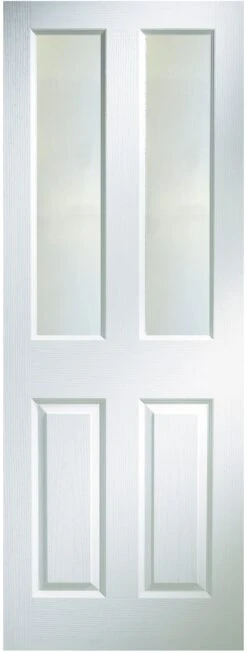 B&Q 4 Panel Frosted Glazed White Woodgrain Effect Internal Door, (H)1981mm (W)686mm (T)35mm