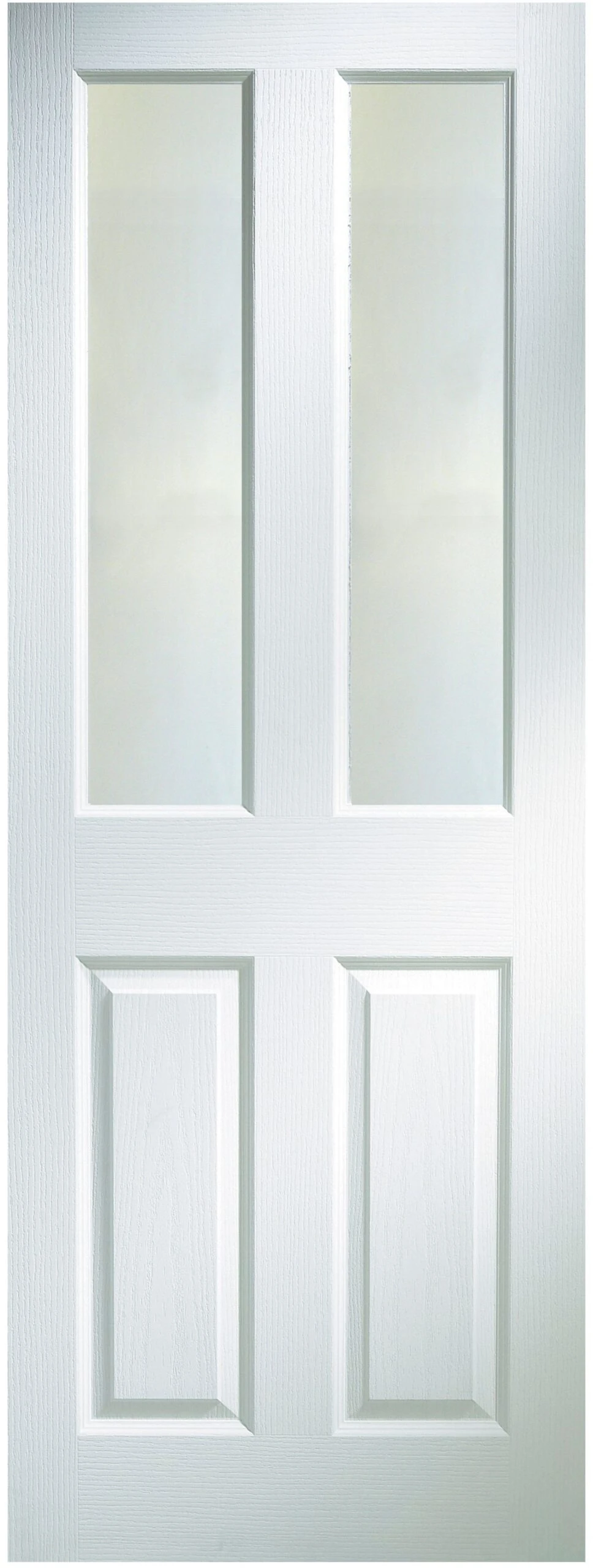 B&Q 4 Panel Frosted Glazed White Woodgrain Effect Internal Door, (H)1981mm (W)686mm (T)35mm 3 B&Q 4 Panel Frosted Glazed White Woodgrain Effect Internal Door, (H)1981mm (W)686mm (T)35mm