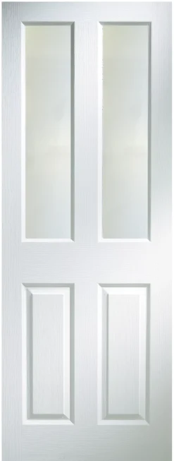 B&Q 4 Panel Frosted Glazed White Woodgrain Effect Internal Door, (H)1981mm (W)762mm (T)35mm