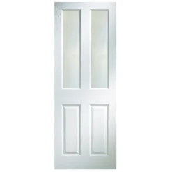 B&Q 4 Panel Frosted Glazed White Woodgrain Effect Internal Door, (H)1981mm (W)838mm (T)35mm