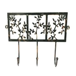 Black Antique Effect Steel Flora 3 Hook Rail, (L)307mm (H)174mm