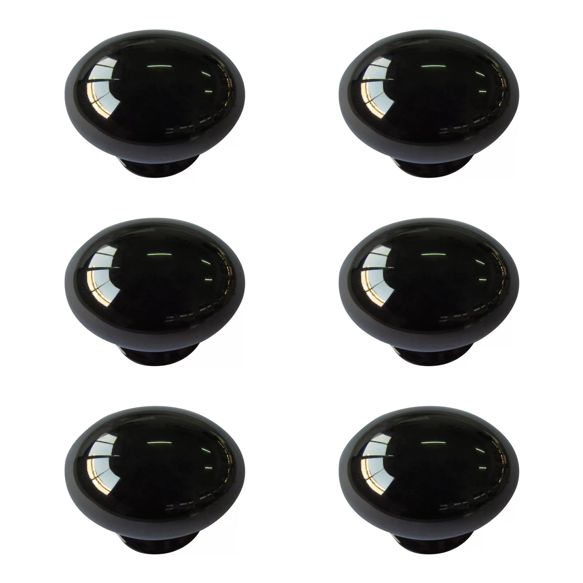 Black Zinc Alloy Nickel Effect Oval Furniture Knob, Pack Of 6 3 Black Zinc Alloy Nickel Effect Oval Furniture Knob, Pack Of 6