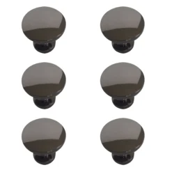 Black Zinc Alloy Nickel Effect Round Furniture Knob (Dia)30mm, Pack Of 6