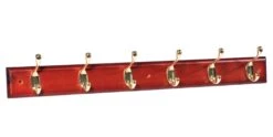 Brown Brass Effect Mahogany 6 Hook Rail, (L)685mm (H)15mm