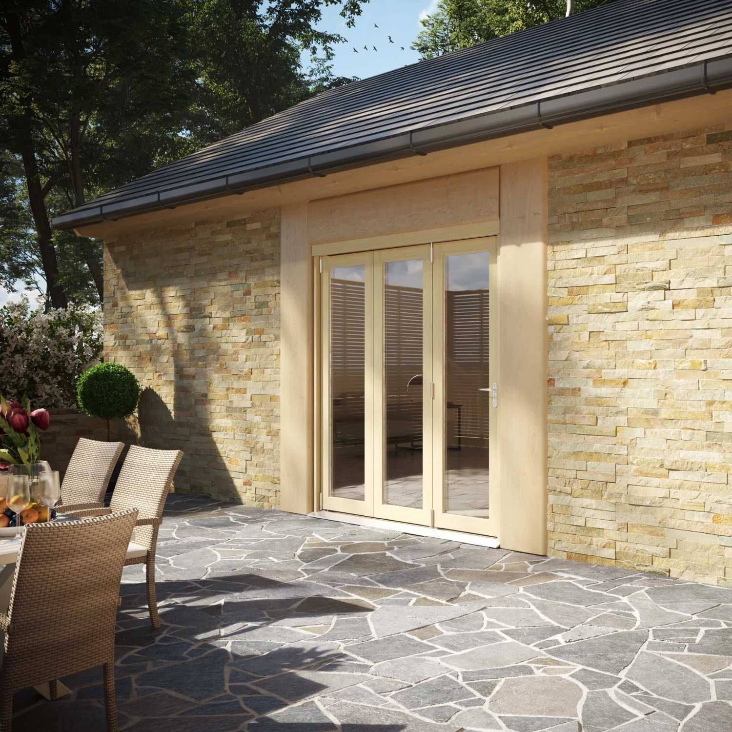 Clear Fully Glazed Softwood Clear Pine Veneer External 3 Sliding Bi-fold Patio Door, (H)2090mm (W)1790mm 4 Clear Fully Glazed Softwood Clear Pine Veneer External 3 Sliding Bi-fold Patio Door, (H)2090mm (W)1790mm - Image 2