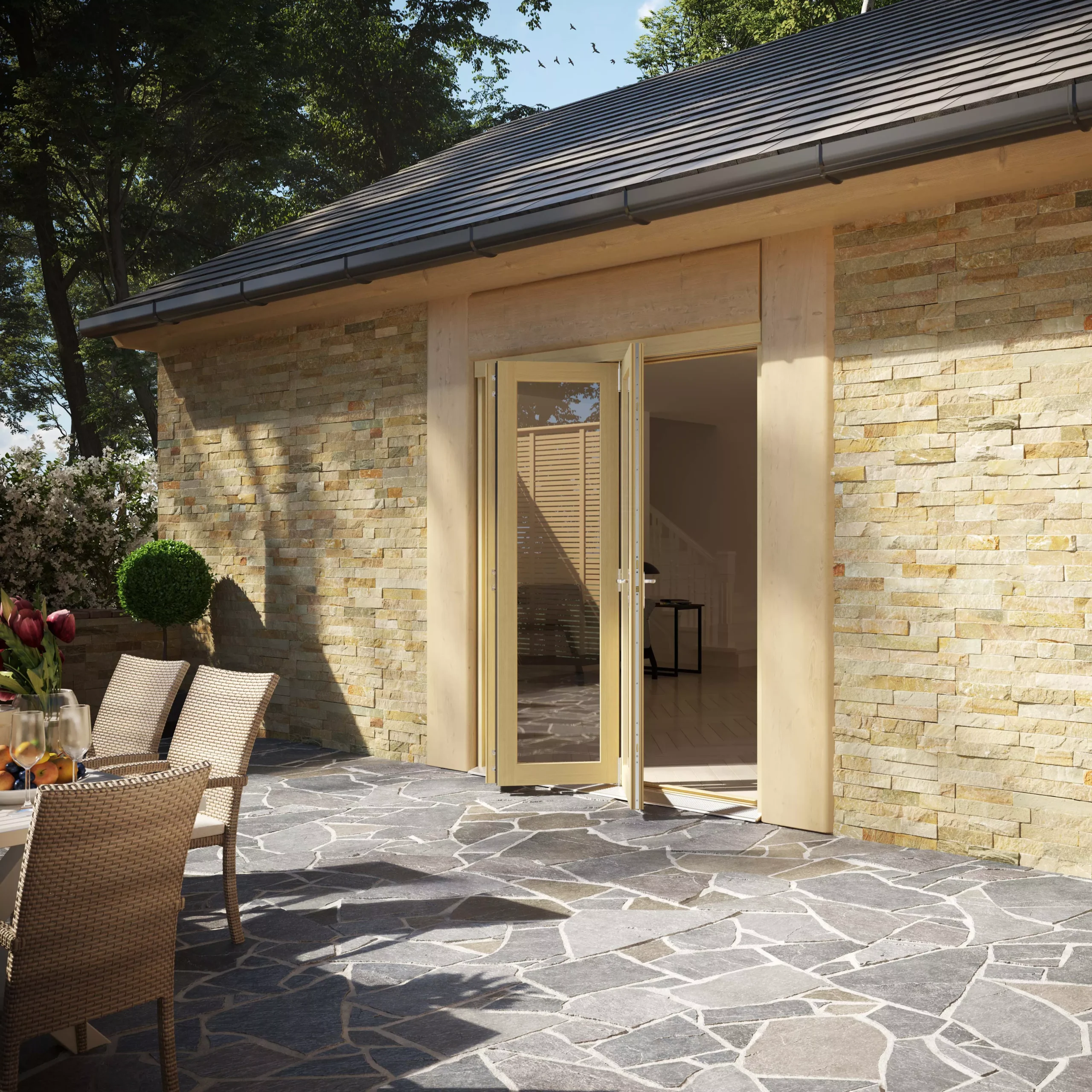 Clear Fully Glazed Softwood Clear Pine Veneer External 3 Sliding Bi-fold Patio Door, (H)2090mm (W)1790mm 5 Clear Fully Glazed Softwood Clear Pine Veneer External 3 Sliding Bi-fold Patio Door, (H)2090mm (W)1790mm - Image 3