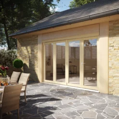 Clear Fully Glazed Softwood Clear Pine Veneer External 4 Sliding Bi-fold Patio Door, (H)2090mm (W)2990mm -WoodDepot Shop clear fully glazed softwood clear pine veneer external 4 sliding bi fold patio door h 2090mm w 2990mm5056118700030 01i bq