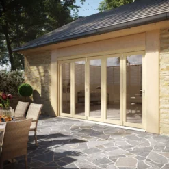 Clear Fully Glazed Softwood Clear Pine Veneer External 5 Sliding Bi-fold Patio Door, (H)2090mm (W)3590mm -WoodDepot Shop clear fully glazed softwood clear pine veneer external 5 sliding bi fold patio door h 2090mm w 3590mm5056118700399 01i bq