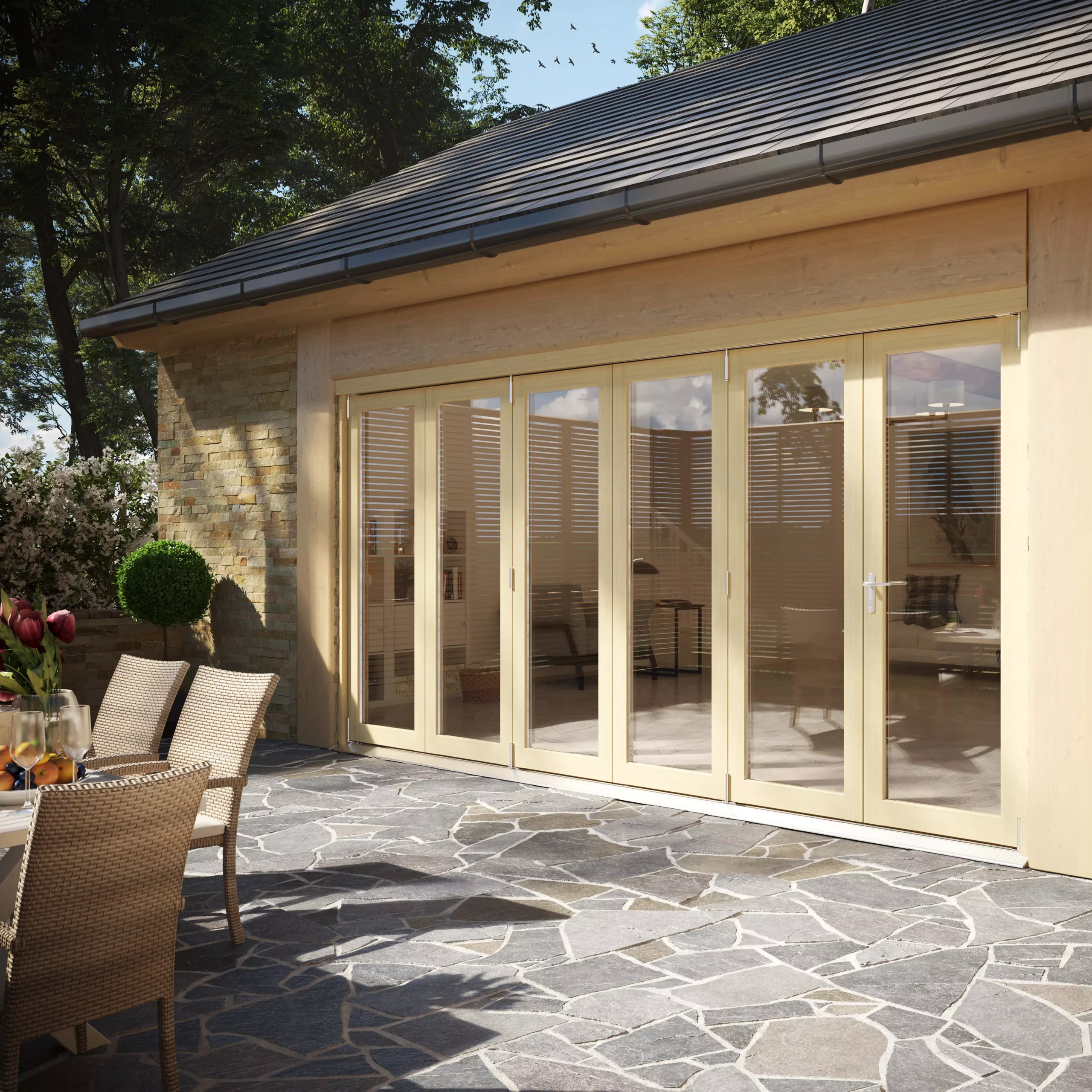 Clear Fully Glazed Softwood Clear Pine Veneer External 6 Sliding Bi-fold Patio Door, (H)2090mm (W)4190mm 4 Clear Fully Glazed Softwood Clear Pine Veneer External 6 Sliding Bi-fold Patio Door, (H)2090mm (W)4190mm - Image 2