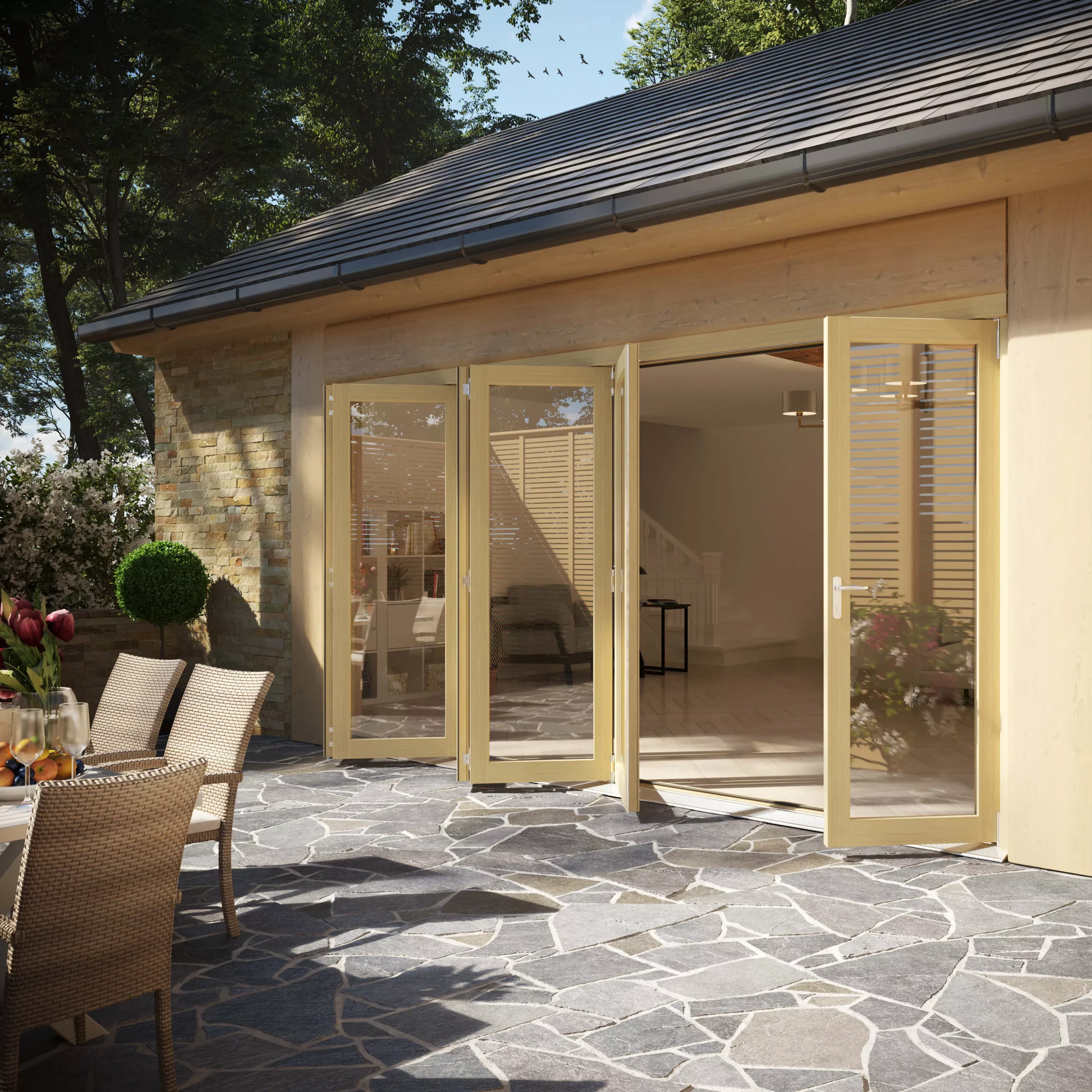 Clear Fully Glazed Softwood Clear Pine Veneer External 6 Sliding Bi-fold Patio Door, (H)2090mm (W)4190mm 5 Clear Fully Glazed Softwood Clear Pine Veneer External 6 Sliding Bi-fold Patio Door, (H)2090mm (W)4190mm - Image 3