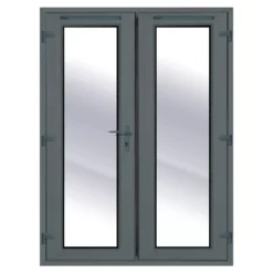 Clear Glazed Grey UPVC External French Door Set, (H)2090mm (W)1490mm