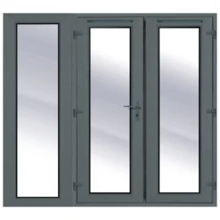 Clear Glazed Grey UPVC External French Door Set, (H)2090mm (W)2390mm