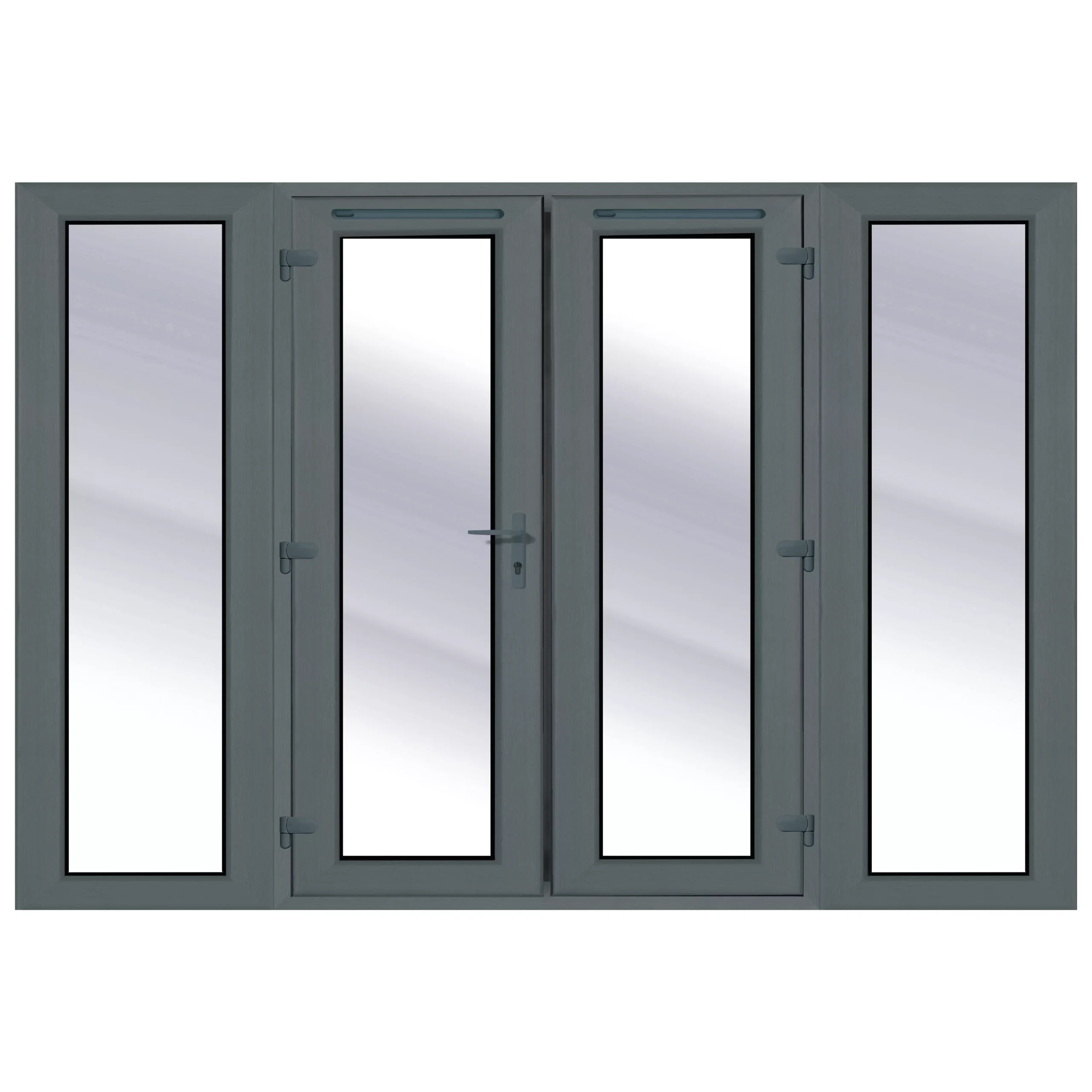 Clear Glazed Grey UPVC External French Door Set, (H)2090mm (W)2690mm 3 Clear Glazed Grey UPVC External French Door Set, (H)2090mm (W)2690mm