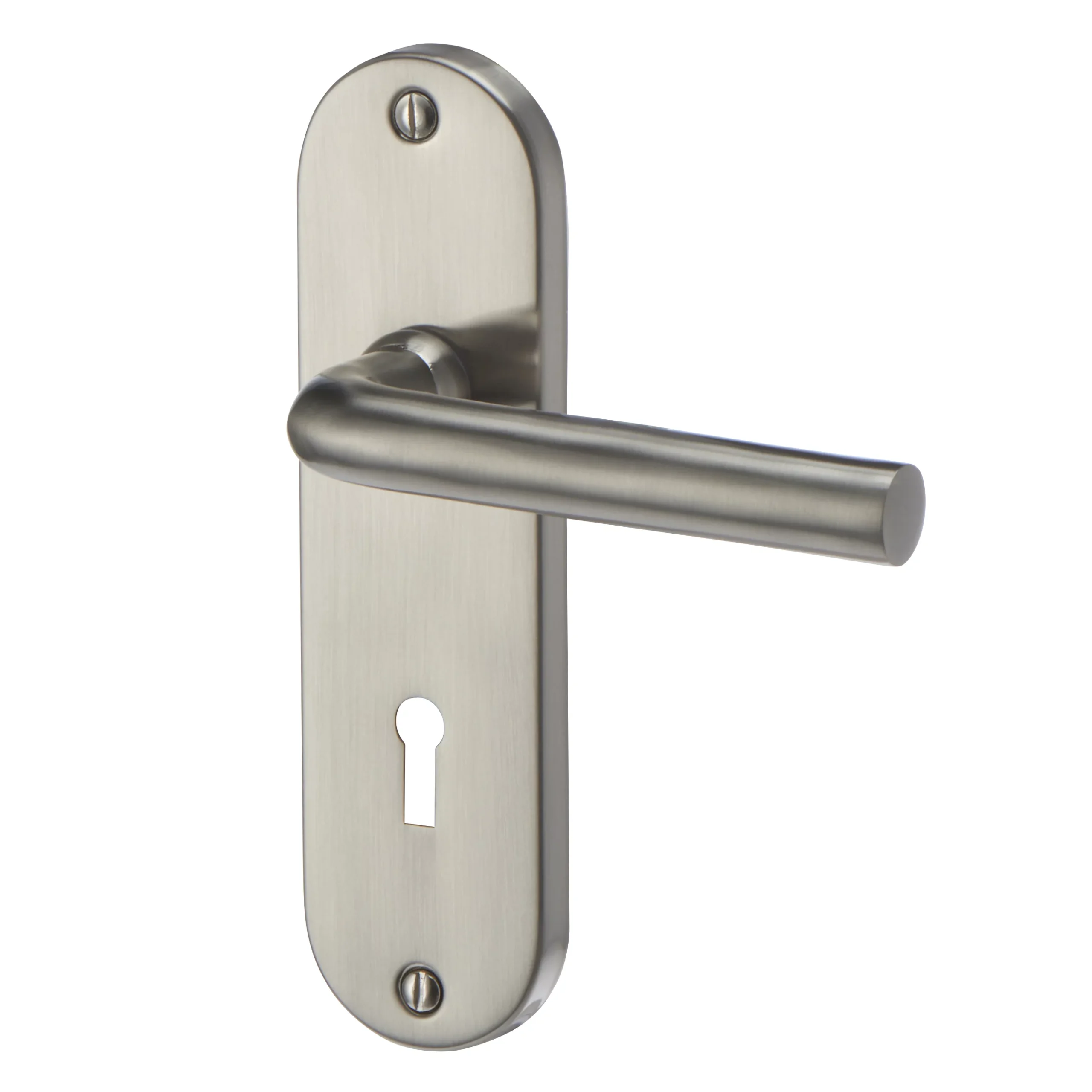Colours Ayen Satin Nickel Effect Steel Straight Lock Door Handle (L)120mm 3 Colours Ayen Satin Nickel Effect Steel Straight Lock Door Handle (L)120mm